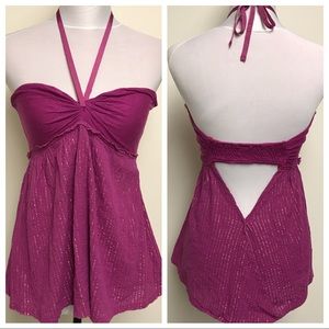 FREE PEOPLE Fuchsia Ribbon Halter Top Sz M